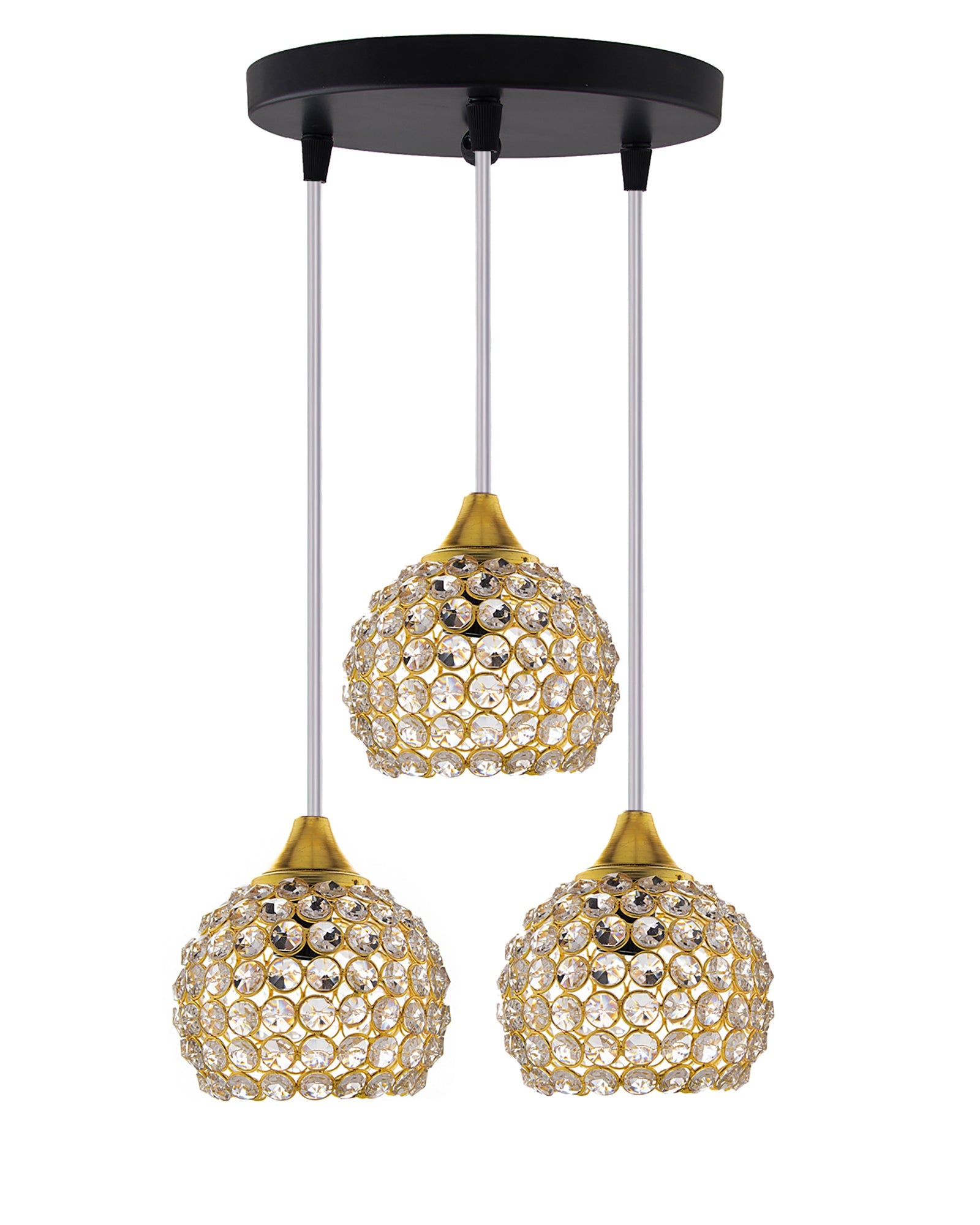 3-Lights Round Golden Cluster Chandelier Crystal Half Globe Hanging Light, E27 Holder, Decorative, URBAN Retro, Nordic Style, LED/Filament Bulb