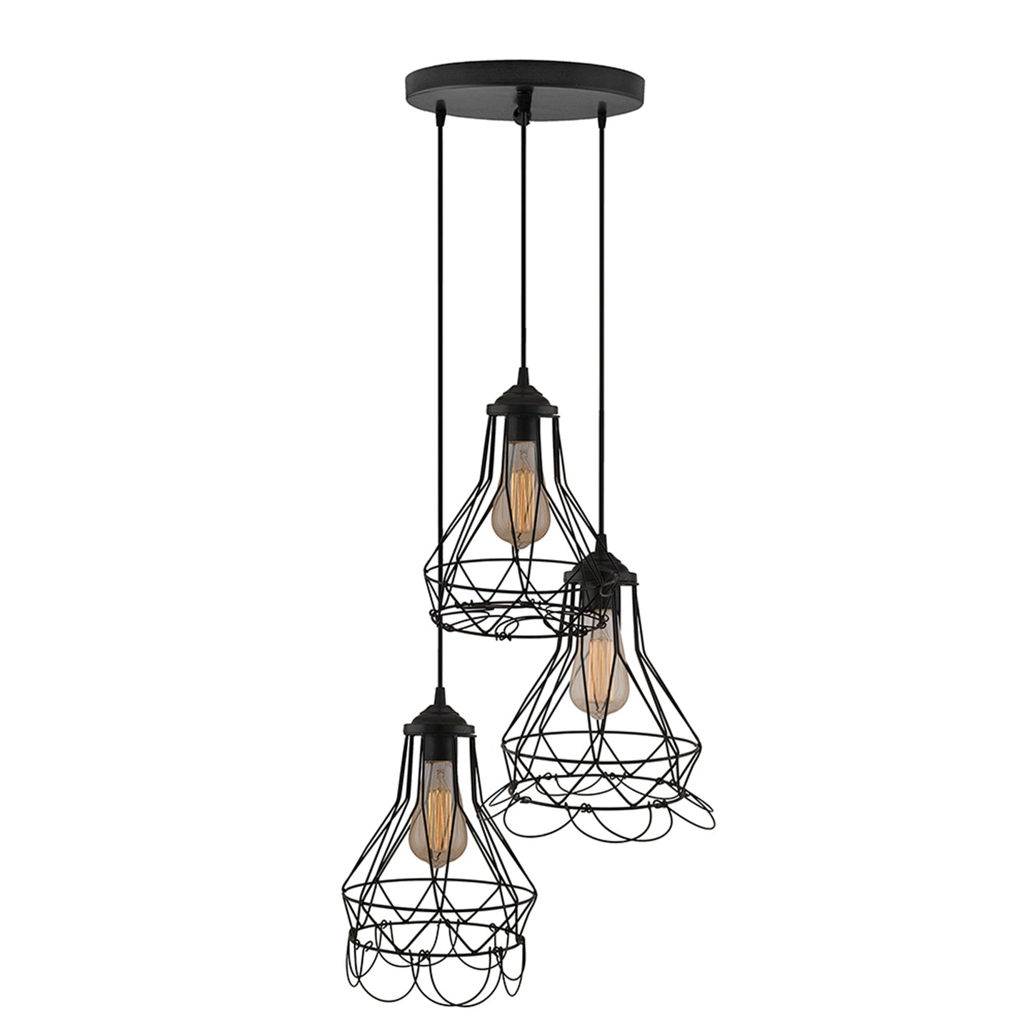 3-Lights Round Cluster Chandelier Folding Black Diamond Hanging Pendant Light, Modern Nordic Ceiling Pendant, Bulbs Not Included