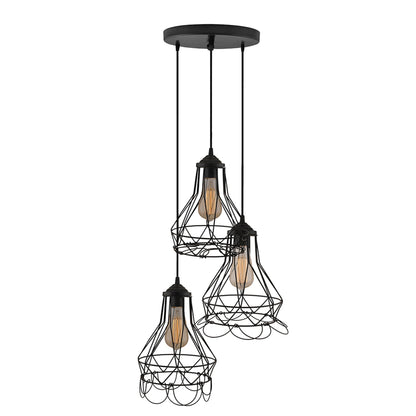 3-Lights Round Cluster Chandelier Folding Black Diamond Hanging Pendant Light, Modern Nordic Ceiling Pendant, Bulbs Not Included