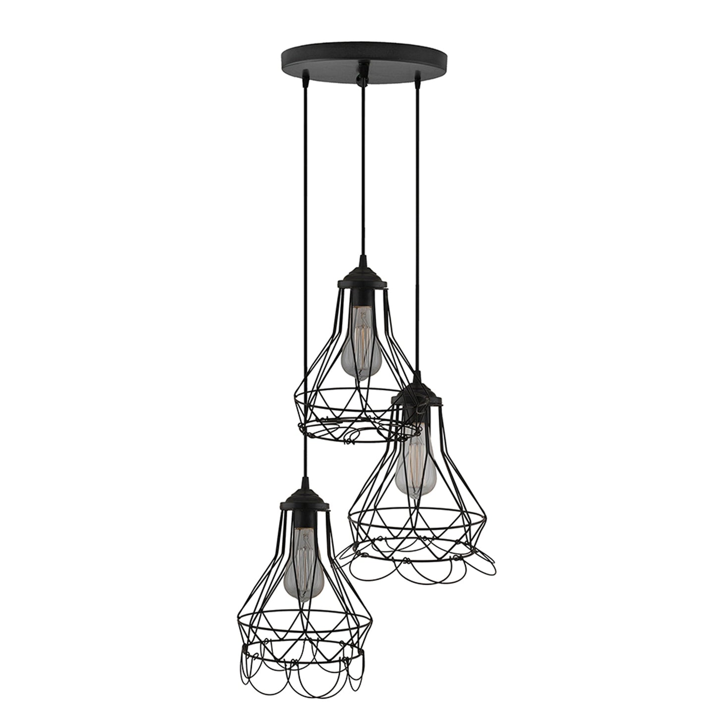 3-Lights Round Cluster Chandelier Folding Black Diamond Hanging Pendant Light, Modern Nordic Ceiling Pendant, Bulbs Not Included