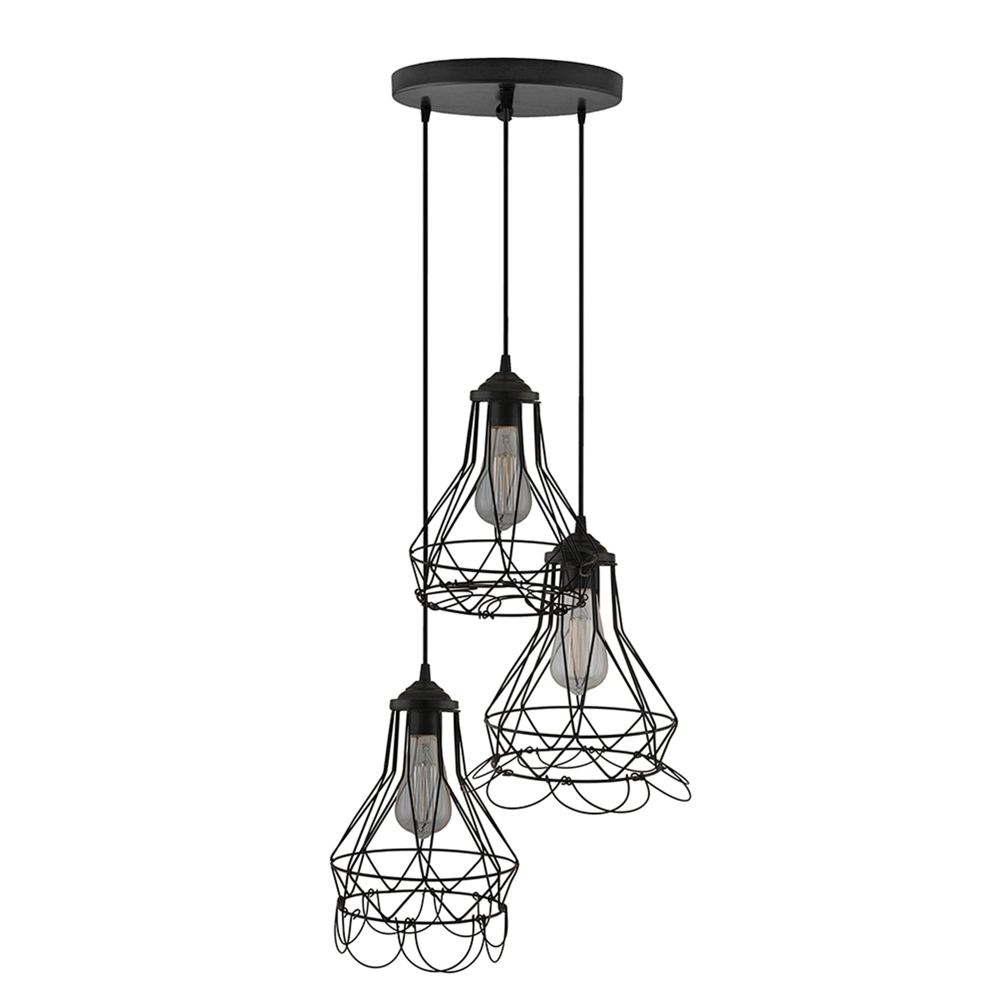 3-Lights Round Cluster Chandelier Folding Black Diamond Hanging Pendant Light, Modern Nordic Ceiling Pendant, Bulbs Not Included