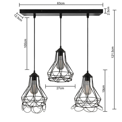 3-Lights Linear Cluster Chandelier Folding Black Diamond Hanging Pendant Light, Modern Nordic Ceiling Pendant, Bulbs Not Included