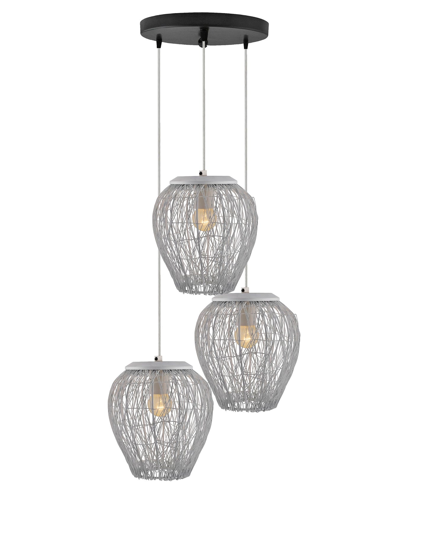3-Lights Round Cluster Chandelier White Steel Wire Mesh Pendant, Decorative, Black, URBAN Retro, Nordic Style, LED/Filament Bulb