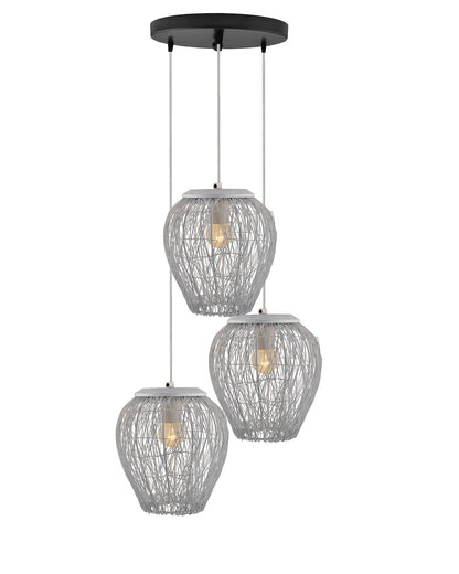 3-Lights Round Cluster Chandelier White Steel Wire Mesh Pendant, Decorative, Black, URBAN Retro, Nordic Style, LED/Filament Bulb