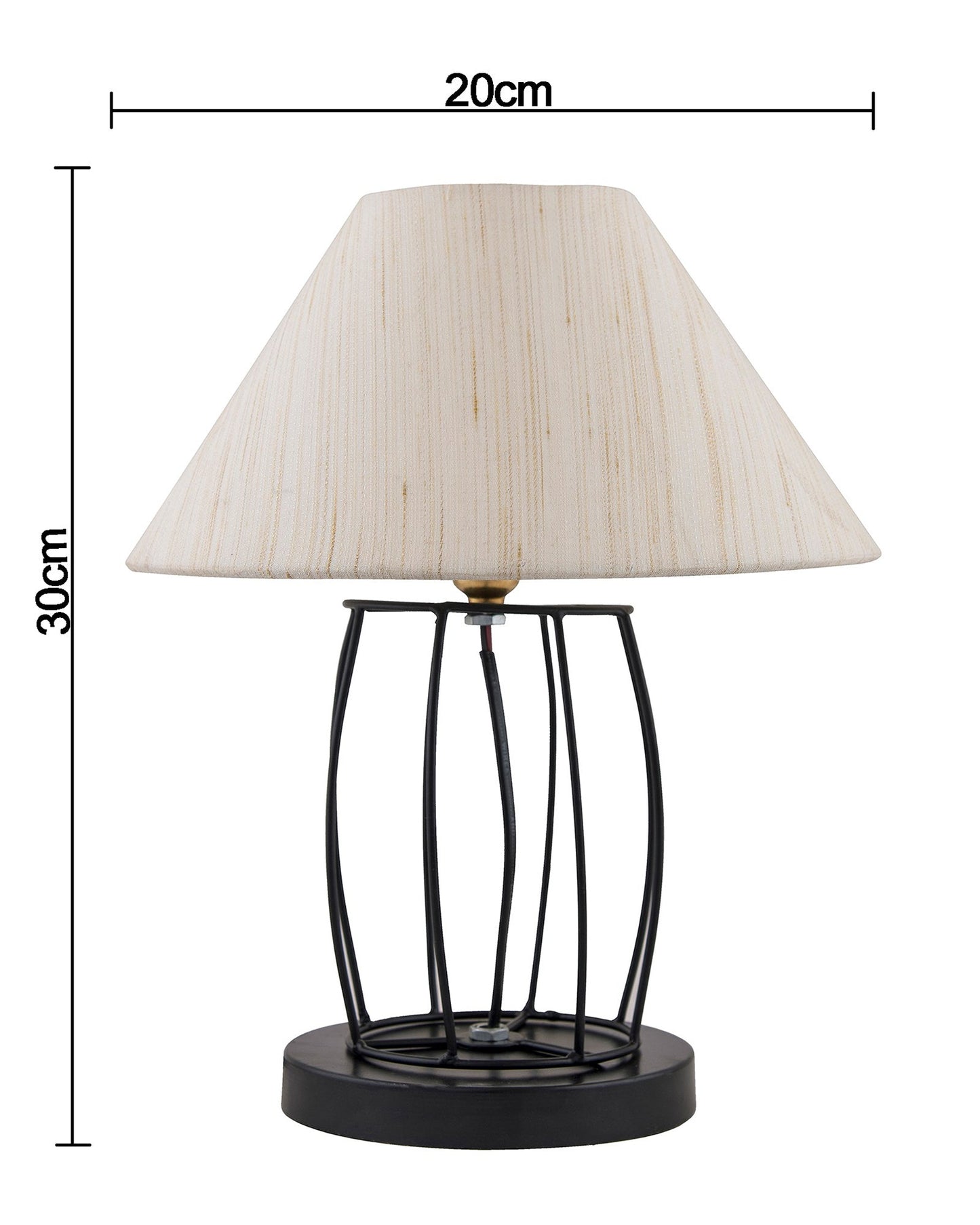 Modern Table Lamp, Metal Wire Cage Base with Long Fabric Cone Shape Lampshade for Home Office Cafe Restaurant
