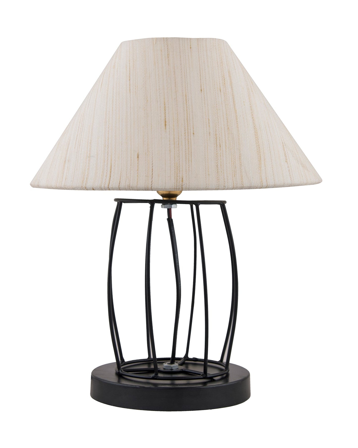 Modern Table Lamp, Metal Wire Cage Base with Long Fabric Cone Shape Lampshade for Home Office Cafe Restaurant