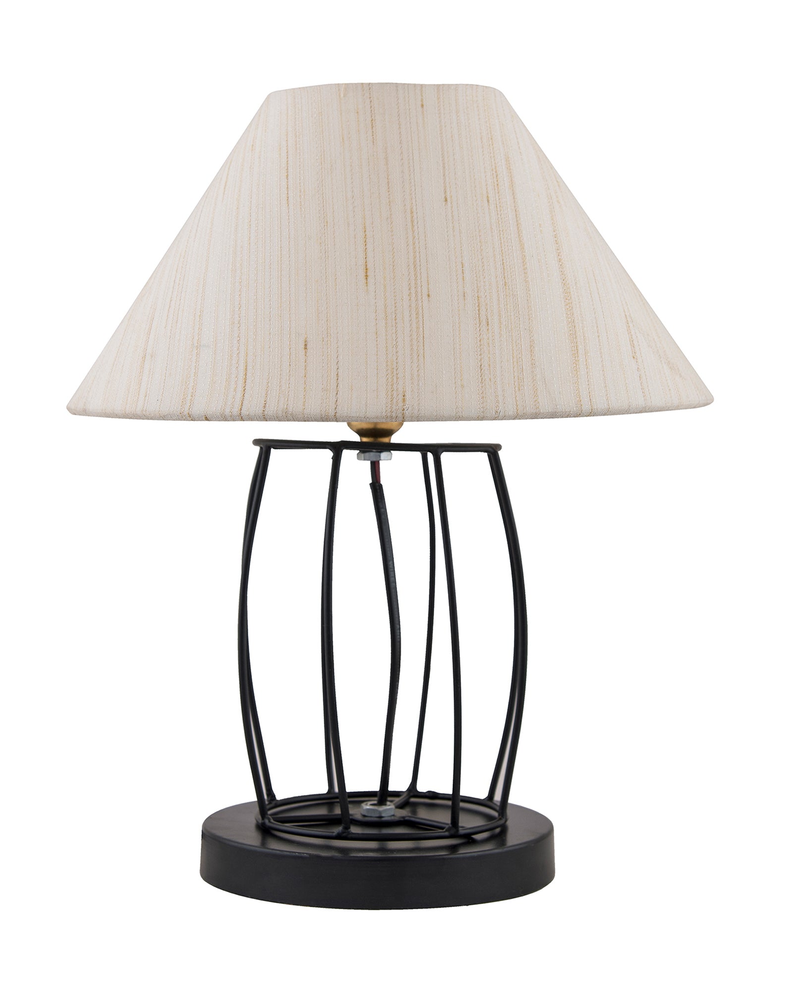 Modern Table Lamp, Metal Wire Cage Base with Long Fabric Cone Shape Lampshade for Home Office Cafe Restaurant