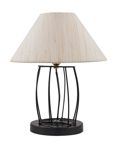 Modern Table Lamp, Metal Wire Cage Base with Long Fabric Cone Shape Lampshade for Home Office Cafe Restaurant