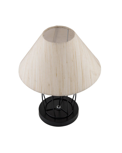 Modern Table Lamp, Metal Wire Cage Base with Long Fabric Cone Shape Lampshade for Home Office Cafe Restaurant