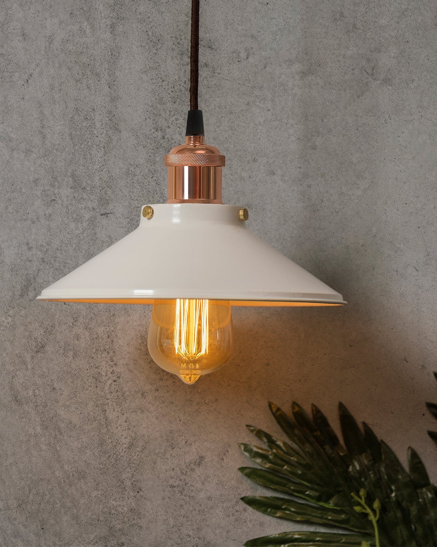 Single White Cone Pendant with Antique Holder, E27, Modern Nordic Hanging Ceiling Light (Bulb Included)