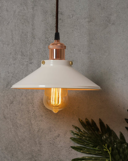 Single White Cone Pendant with Antique Holder, E27, Modern Nordic Hanging Ceiling Light (Bulb Included)