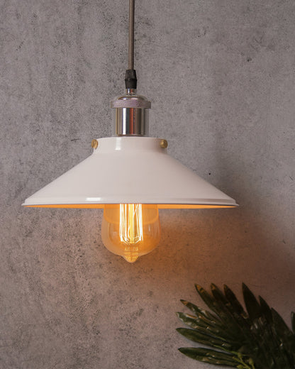 Single White Cone Pendant with Antique Holder, E27, Modern Nordic Hanging Ceiling Light (Bulb Included)