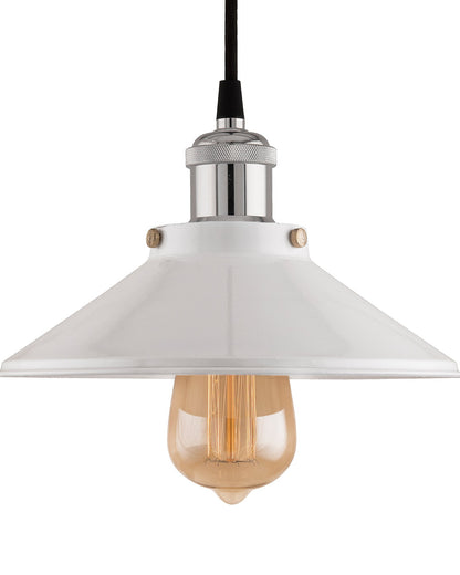 Single White Cone Pendant with Antique Holder, E27, Modern Nordic Hanging Ceiling Light (Bulb Included)