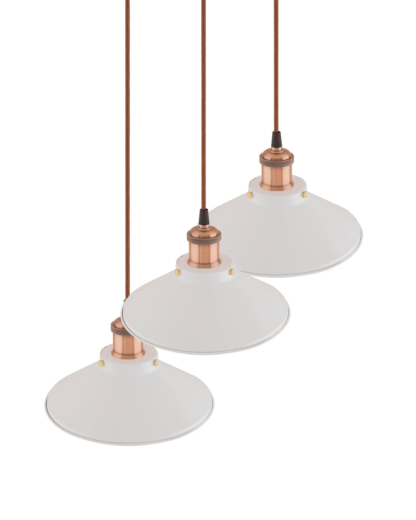 3-Lights Round White Cone Shade Cluster Chandelier Hanging Light, Decorative, Black, Kitchen Area and Dining Room Light, LED/Filament Light