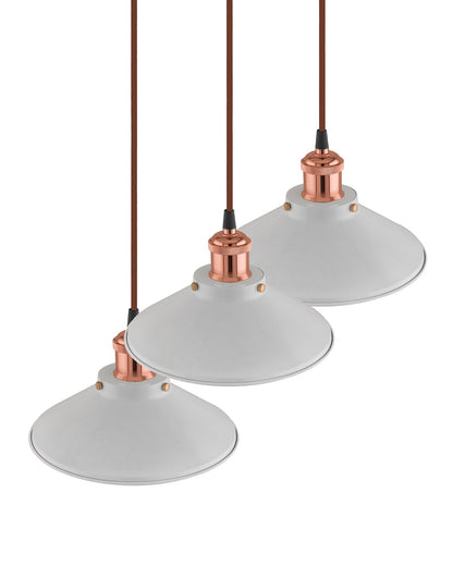 3-Lights Round White Cone Shade Cluster Chandelier Hanging Light, Decorative, Black, Kitchen Area and Dining Room Light, LED/Filament Light