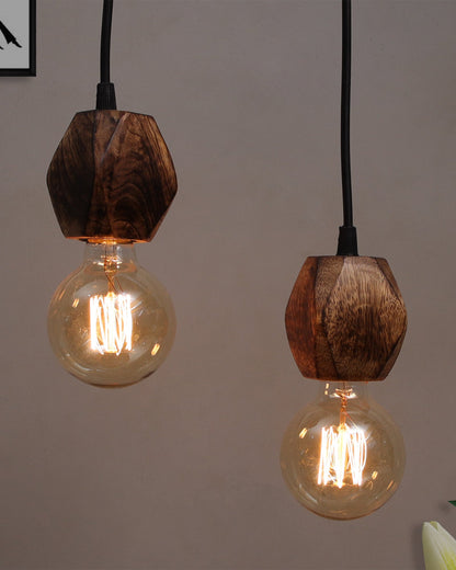 Wooden Finish Hanging Holder Lamp, Hexagon, Set of 2