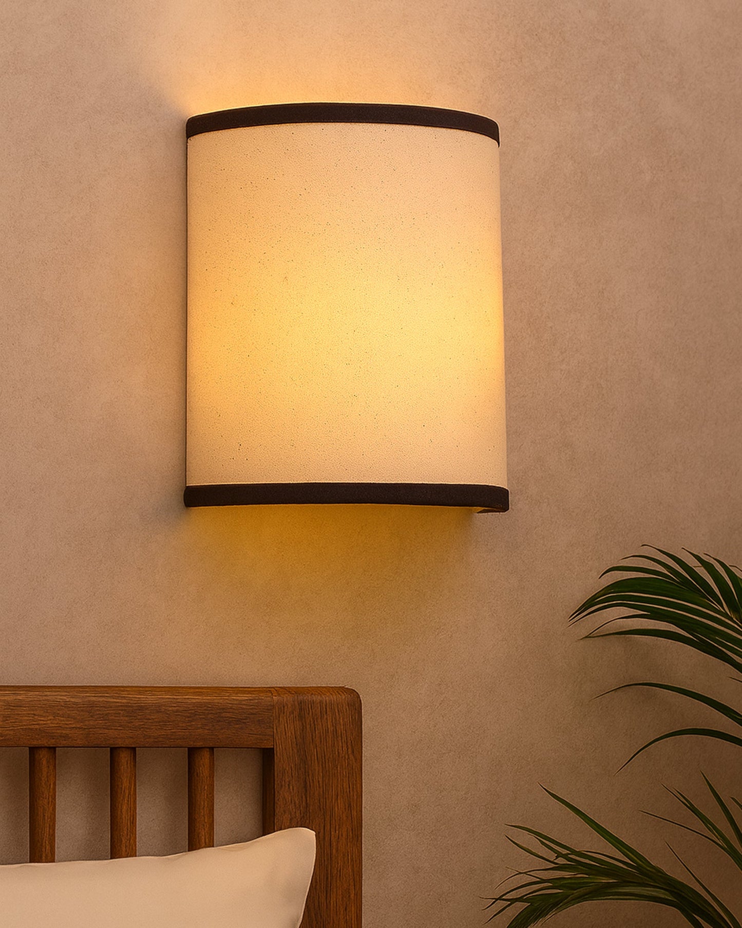 Wall Mounted Sconce Shade Lamp, Door Light E27, Khadi Fabric with Dark Brown Stripes, Taper Square, Modern Wall Light