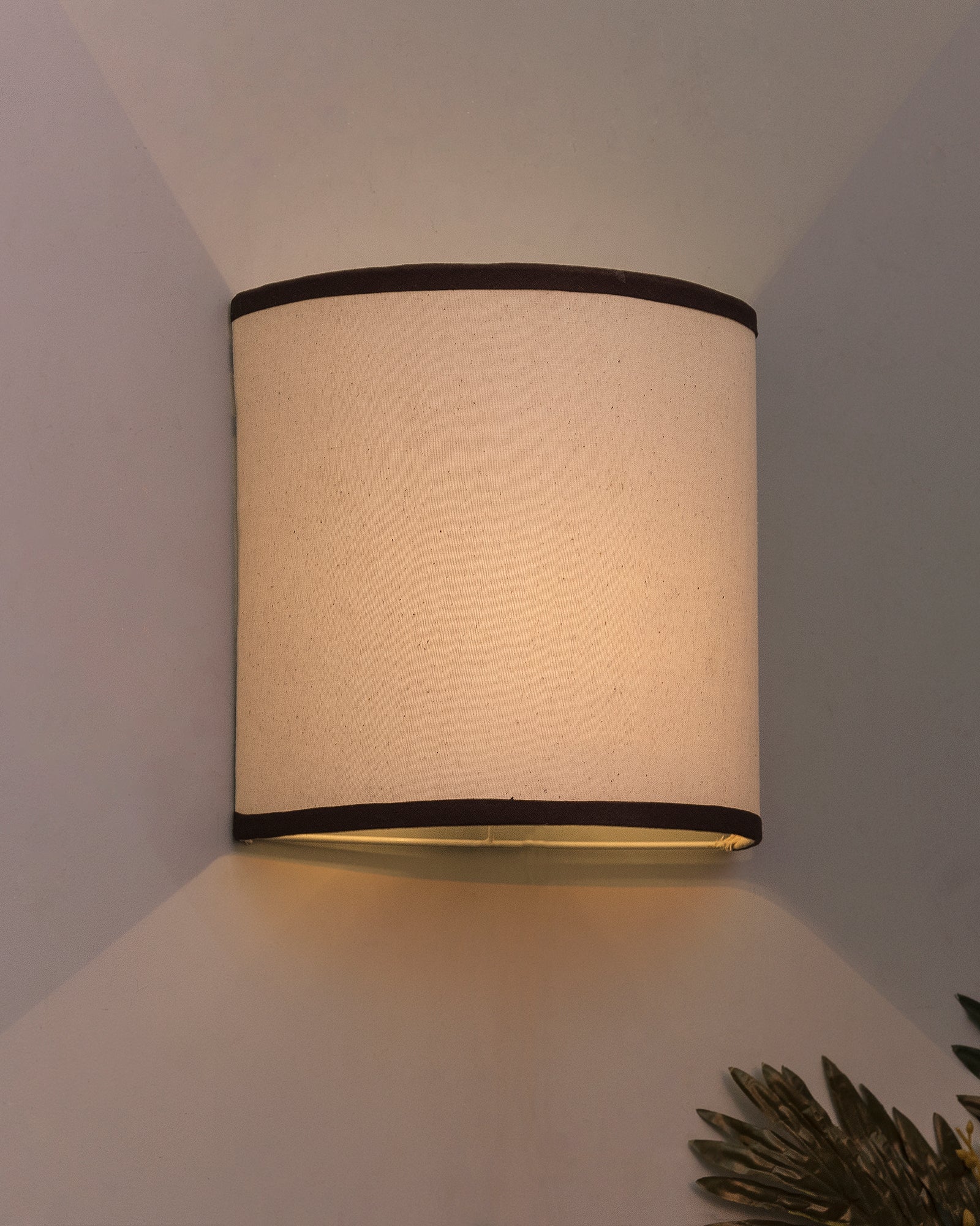 Wall Mounted Sconce Shade Lamp, Door Light E27, Khadi Fabric with Dark Brown Stripes, Taper Square, Modern Wall Light