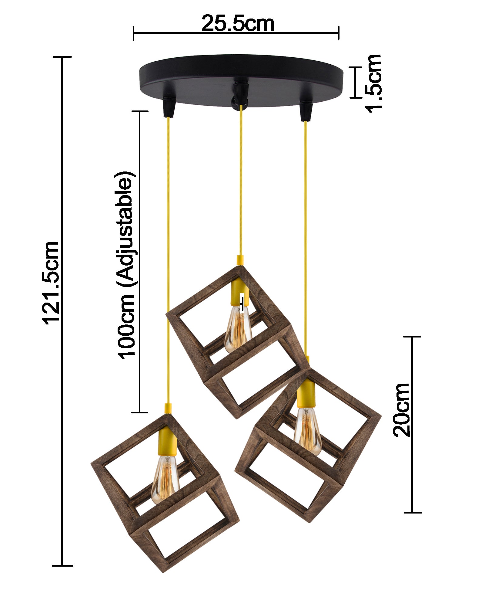 3-Lights Round Cluster Chandelier Modern Nordic Walnut Finish Wooden Pendant Cube Light with Silicone Holder, URBAN Retro, Nordic Style, LED/Filament Bulb