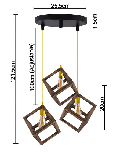 3-Lights Round Cluster Chandelier Modern Nordic Walnut Finish Wooden Pendant Cube Light with Silicone Holder, URBAN Retro, Nordic Style, LED/Filament Bulb