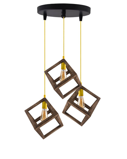 3-Lights Round Cluster Chandelier Modern Nordic Walnut Finish Wooden Pendant Cube Light with Silicone Holder, URBAN Retro, Nordic Style, LED/Filament Bulb