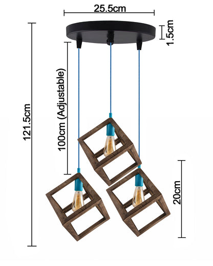 3-Lights Round Cluster Chandelier Modern Nordic Walnut Finish Wooden Pendant Cube Light with Silicone Holder, URBAN Retro, Nordic Style, LED/Filament Bulb