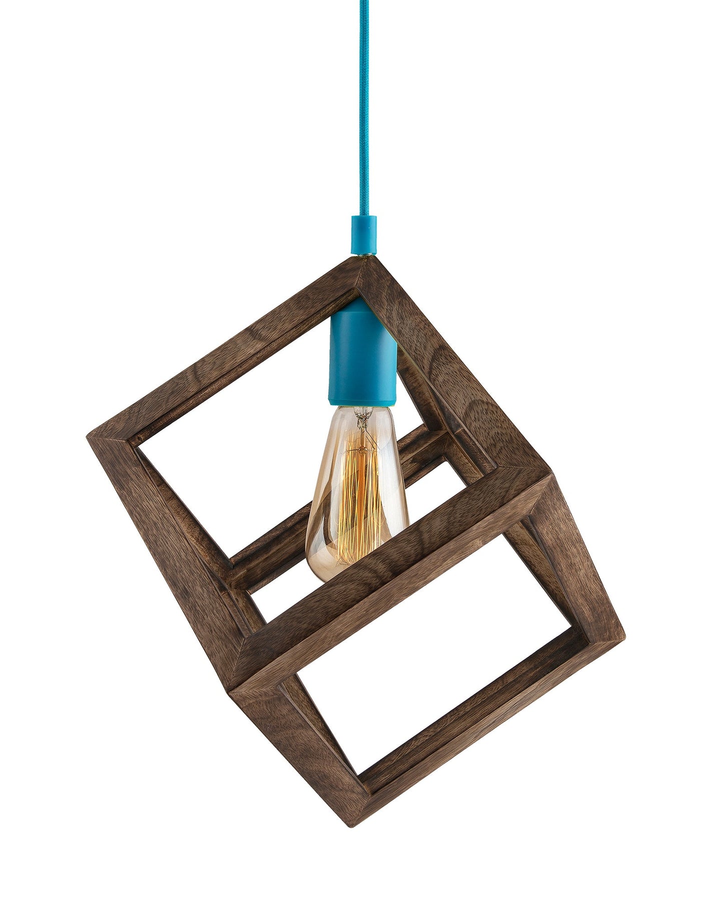 3-Lights Linear Cluster Chandelier Modern Nordic Walnut Finish Wooden Pendant Cube Light with Silicone Holder Pendant Light, Kitchen Area and Dining Room Light, LED/Filament Light