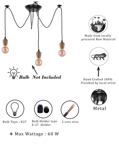 Arms Spider Chandelier Lamp, Natural Bubble Holder, Vintage Edison Style E 27 Adjustable DIY Ceiling Pendant Light, E27 Rustic Cluster Hanging Light(1.25 M, Black Twisted Wire)
