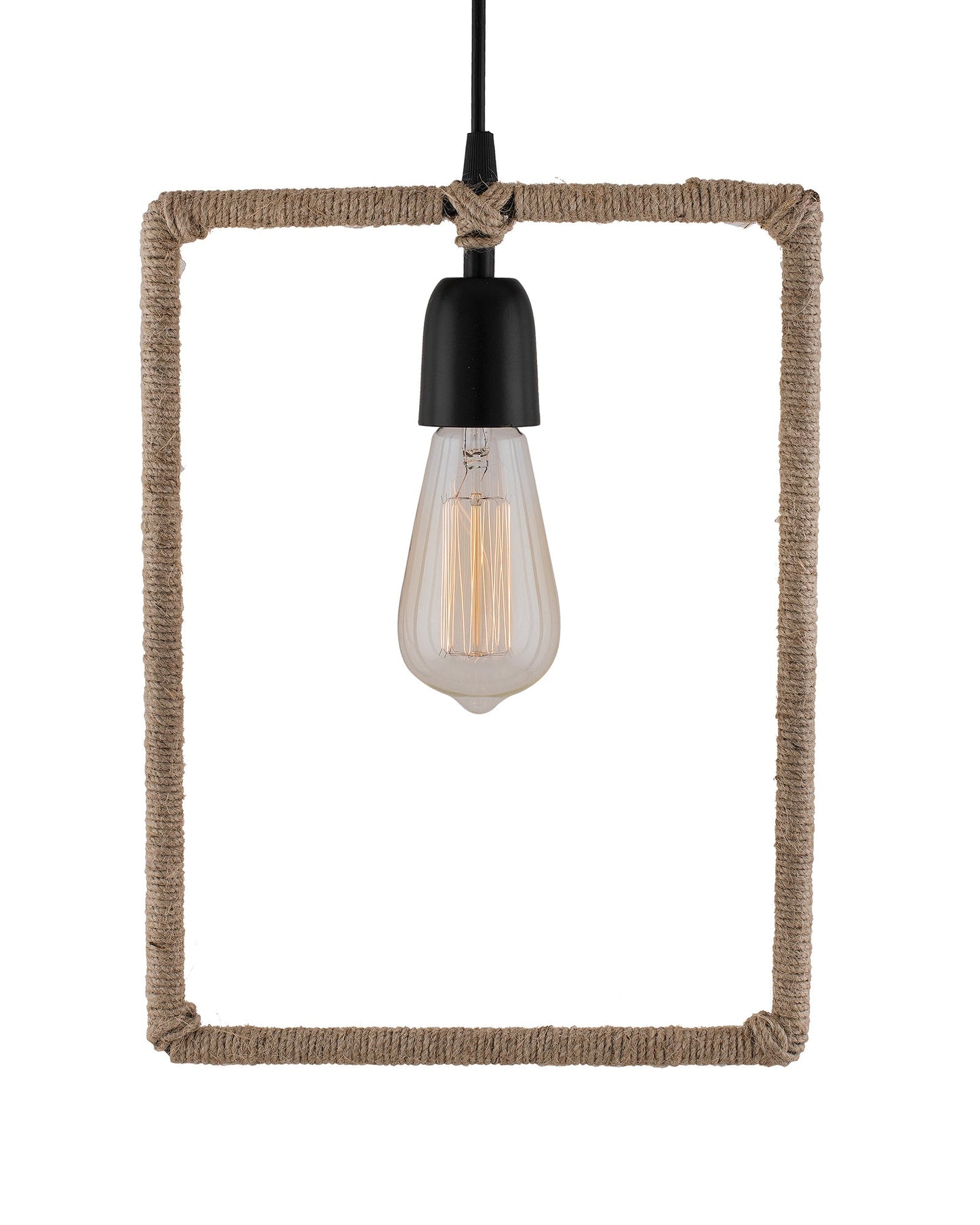 Arms Spider Chandelier Lamp, Triangle, Rectangle & Circle Metal Rope Lamp, Vintage Edison Style E 27 Adjustable DIY Ceiling Pendant Light, E27 Rustic Cluster Hanging Light(1.25 M, Black Twisted Wire)