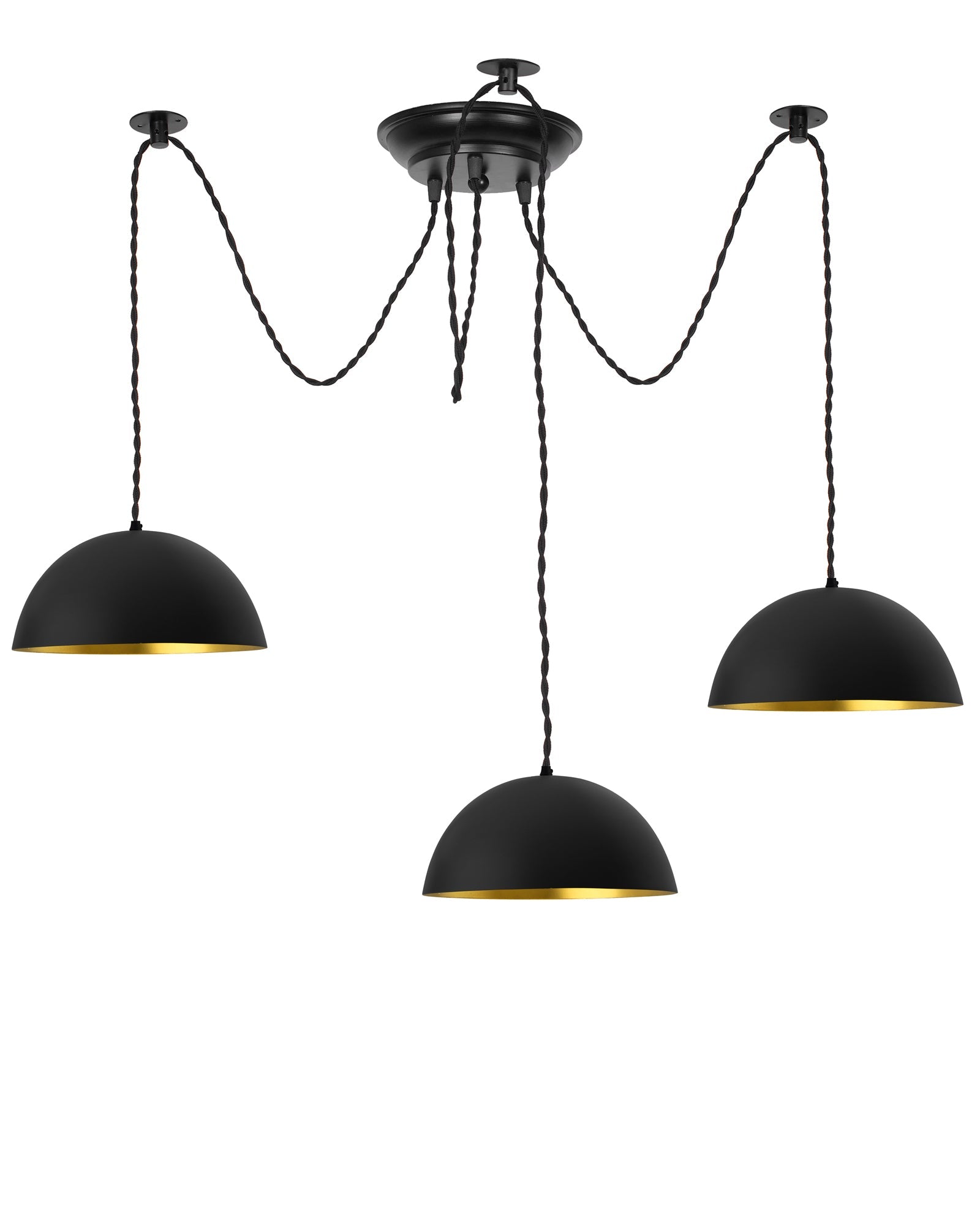 Arms Spider Chandelier Lamp, 8" Black Semi-Globe Pendant Lamp, Vintage Edison Style E 27 Adjustable DIY Ceiling Pendant Light, E27 Rustic Cluster Hanging Light(1.25 M, Black Twisted Wire)