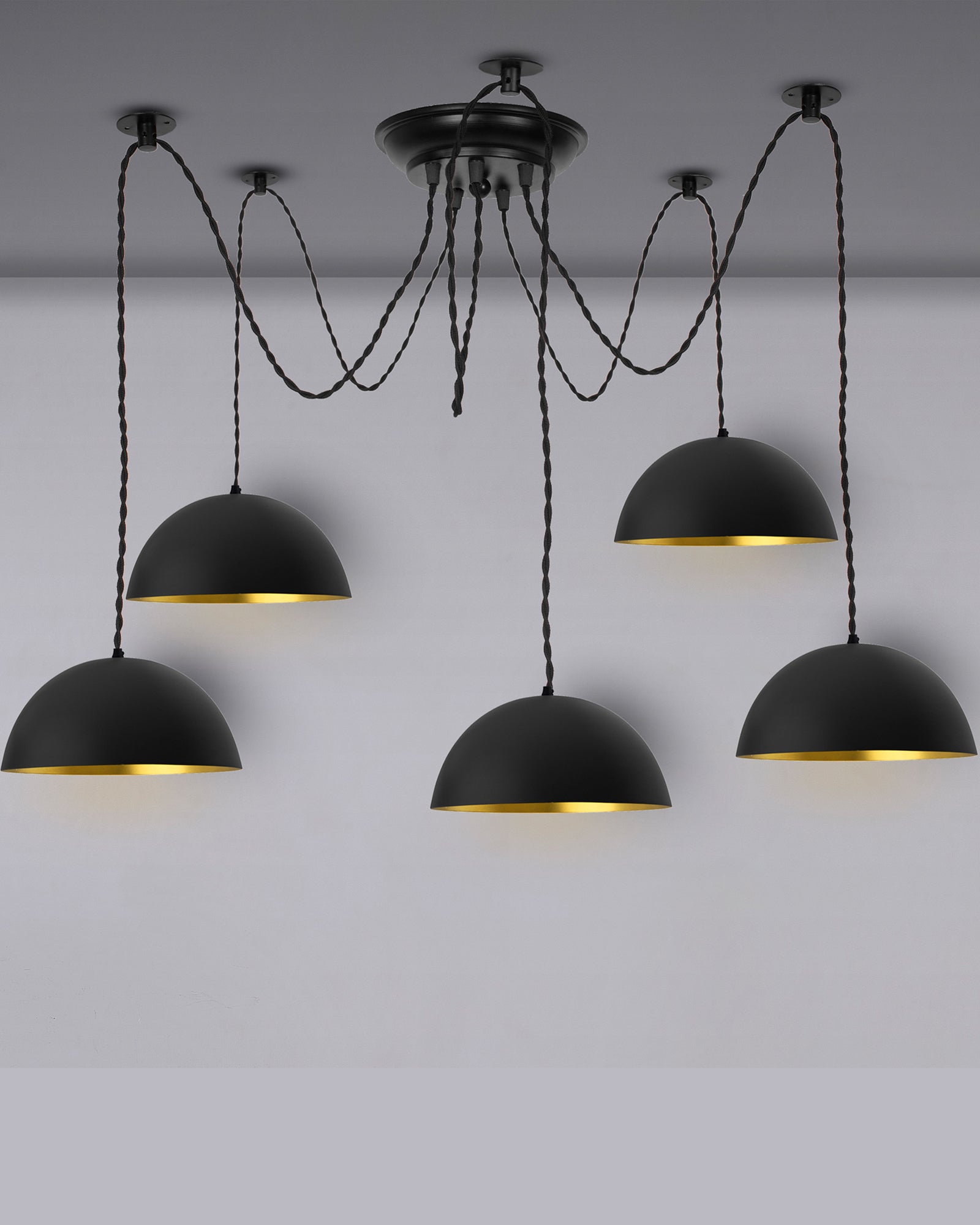 Arms Spider Chandelier Lamp, 8" Black Semi-Globe Pendant Lamp, Vintage Edison Style E 27 Adjustable DIY Ceiling Pendant Light, E27 Rustic Cluster Hanging Light(1.25 M, Black Twisted Wire)