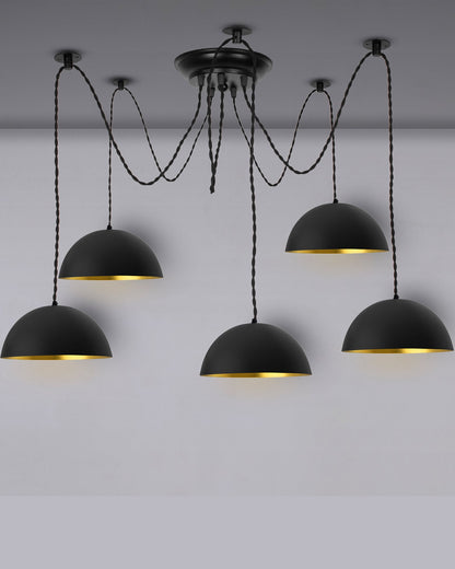 Arms Spider Chandelier Lamp, 8" Black Semi-Globe Pendant Lamp, Vintage Edison Style E 27 Adjustable DIY Ceiling Pendant Light, E27 Rustic Cluster Hanging Light(1.25 M, Black Twisted Wire)