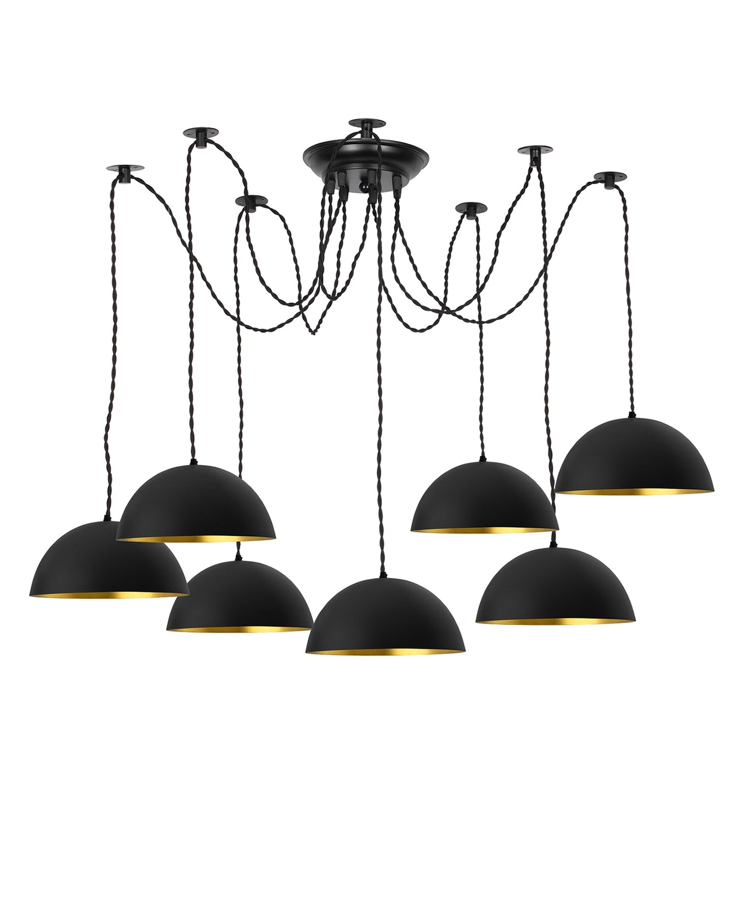 Arms Spider Chandelier Lamp, 8" Black Semi-Globe Pendant Lamp, Vintage Edison Style E 27 Adjustable DIY Ceiling Pendant Light, E27 Rustic Cluster Hanging Light(1.25 M, Black Twisted Wire)