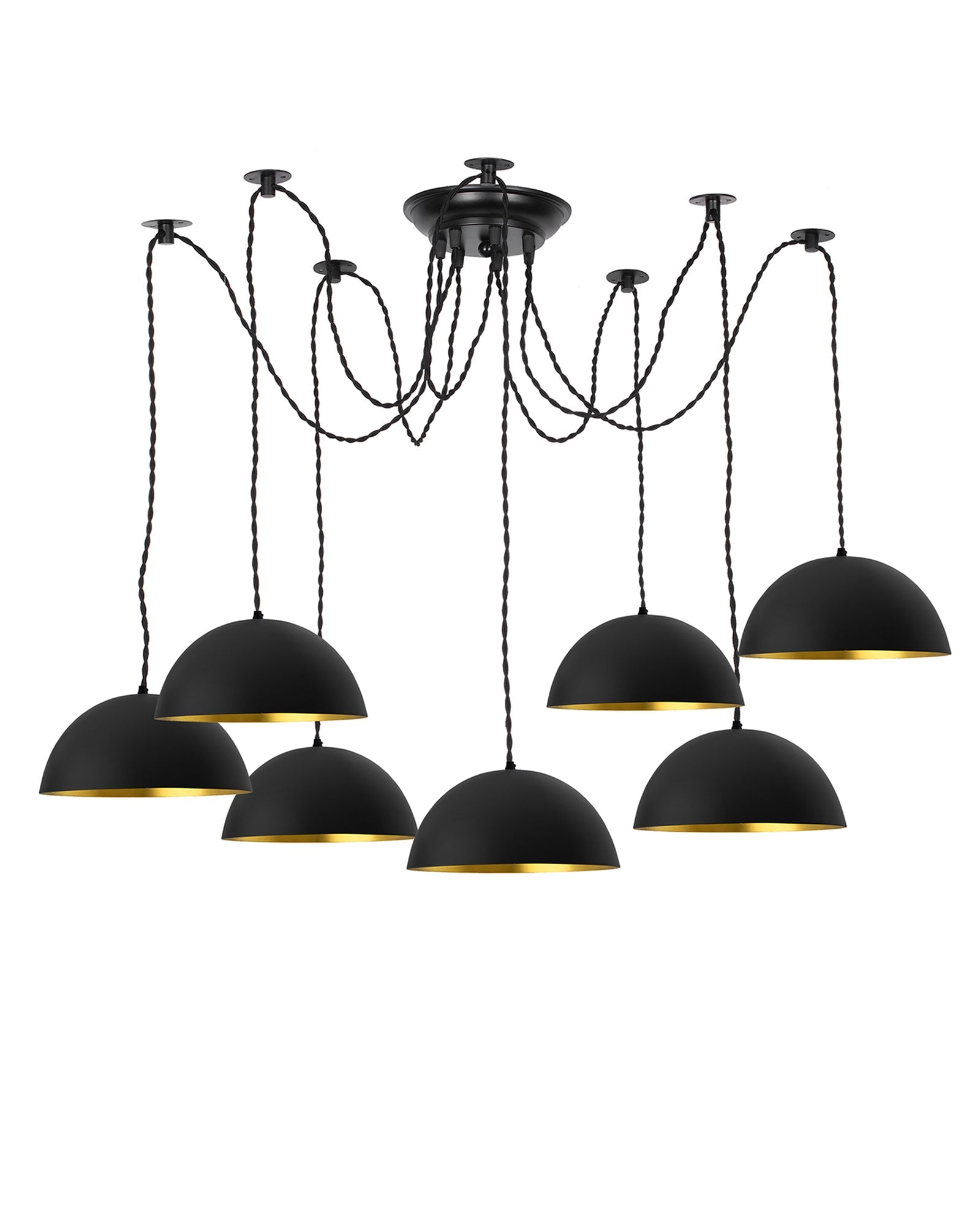 Arms Spider Chandelier Lamp, 8" Black Semi-Globe Pendant Lamp, Vintage Edison Style E 27 Adjustable DIY Ceiling Pendant Light, E27 Rustic Cluster Hanging Light(1.25 M, Black Twisted Wire)