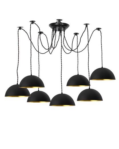 Arms Spider Chandelier Lamp, 8" Black Semi-Globe Pendant Lamp, Vintage Edison Style E 27 Adjustable DIY Ceiling Pendant Light, E27 Rustic Cluster Hanging Light(1.25 M, Black Twisted Wire)