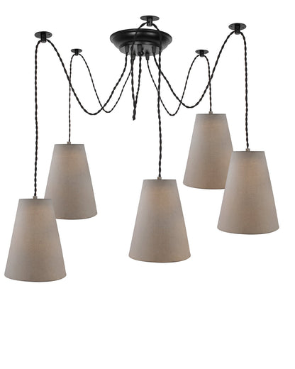 3 Arms Spider Chandelier Lamp, Fabric Cone Shade, Vintage Edison Style E 27 Adjustable DIY Ceiling Pendant Light, E27 Rustic Cluster Hanging Light(1.25 M, Black Twisted Wire)