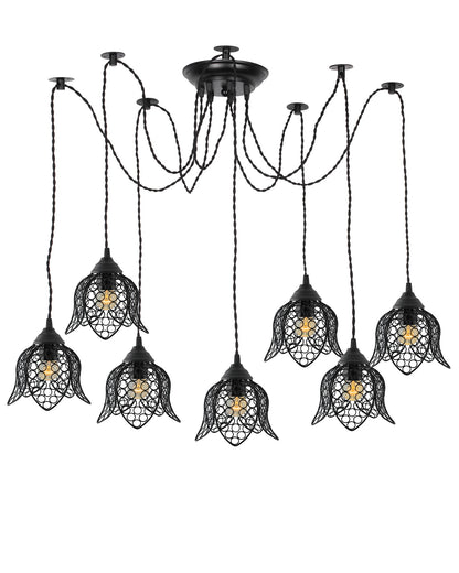 3 Arms Spider Chandelier Lamp, Vintage Edison Style E 27 Adjustable DIY Ceiling Pendant Light, E27 Rustic Cluster Hanging Light(1.25 M, Black Twisted Wire)