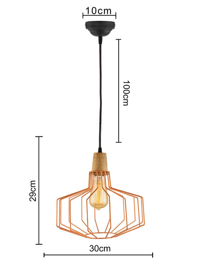 Industrial Loft Copper Metal Pitcher Cage Wood Art Pendant, Hanging Ceiling Lights, Edison Vintage light