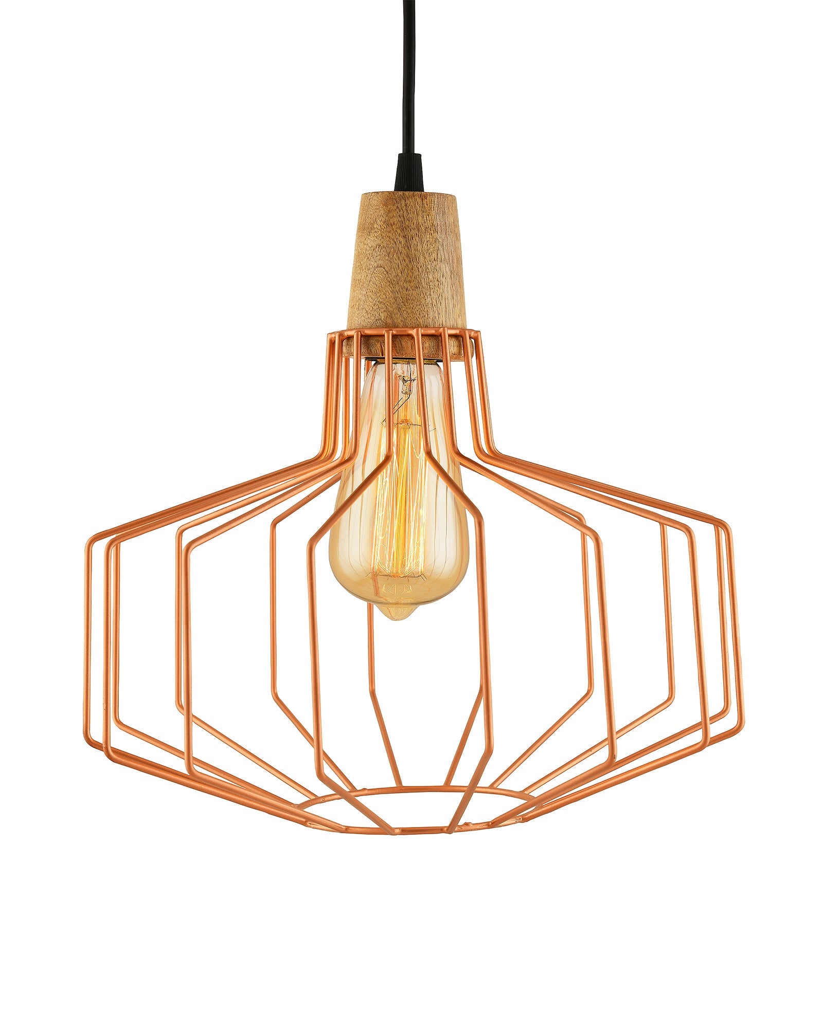 Industrial Loft Copper Metal Pitcher Cage Wood Art Pendant, Hanging Ceiling Lights, Edison Vintage light