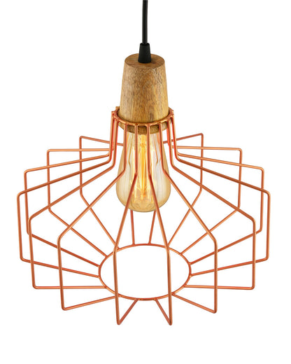 Industrial Loft Copper Metal Pitcher Cage Wood Art Pendant, Hanging Ceiling Lights, Edison Vintage light