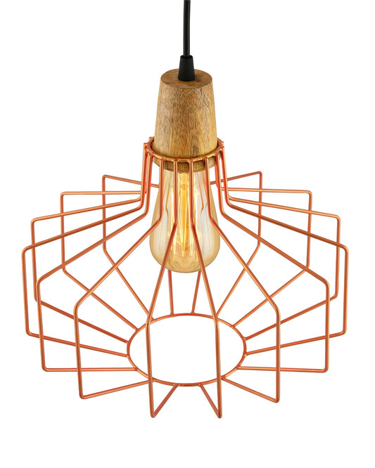 Industrial Loft Copper Metal Pitcher Cage Wood Art Pendant, Hanging Ceiling Lights, Edison Vintage light