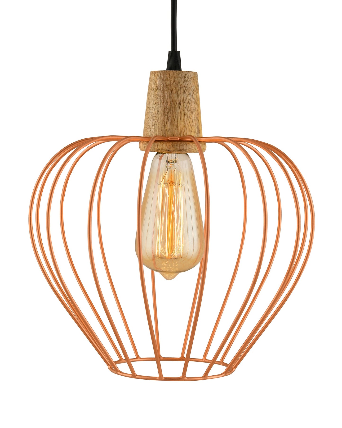 Industrial Loft Copper Metal Chimney Cage Wood Art Pendant, Hanging Ceiling Lights, Edison Vintage light