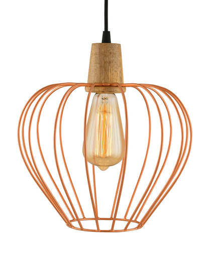 Industrial Loft Copper Metal Chimney Cage Wood Art Pendant, Hanging Ceiling Lights, Edison Vintage light