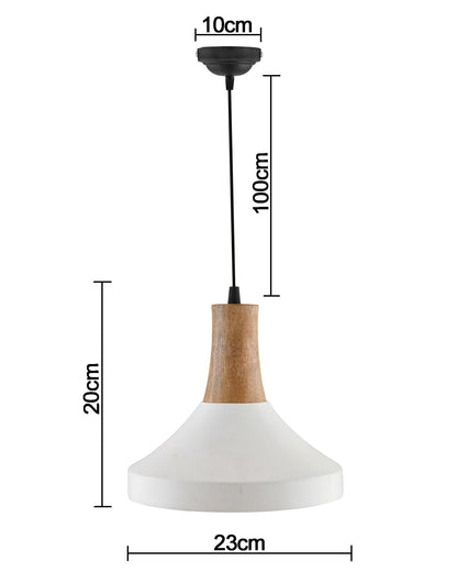 Parker Metal Wood Pendant Light, White Metal Natural Hanging Ceiling Light