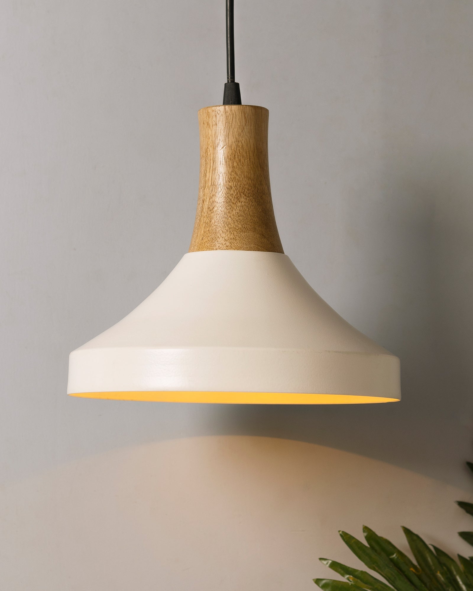 Parker Metal Wood Pendant Light, White Metal Natural Hanging Ceiling Light