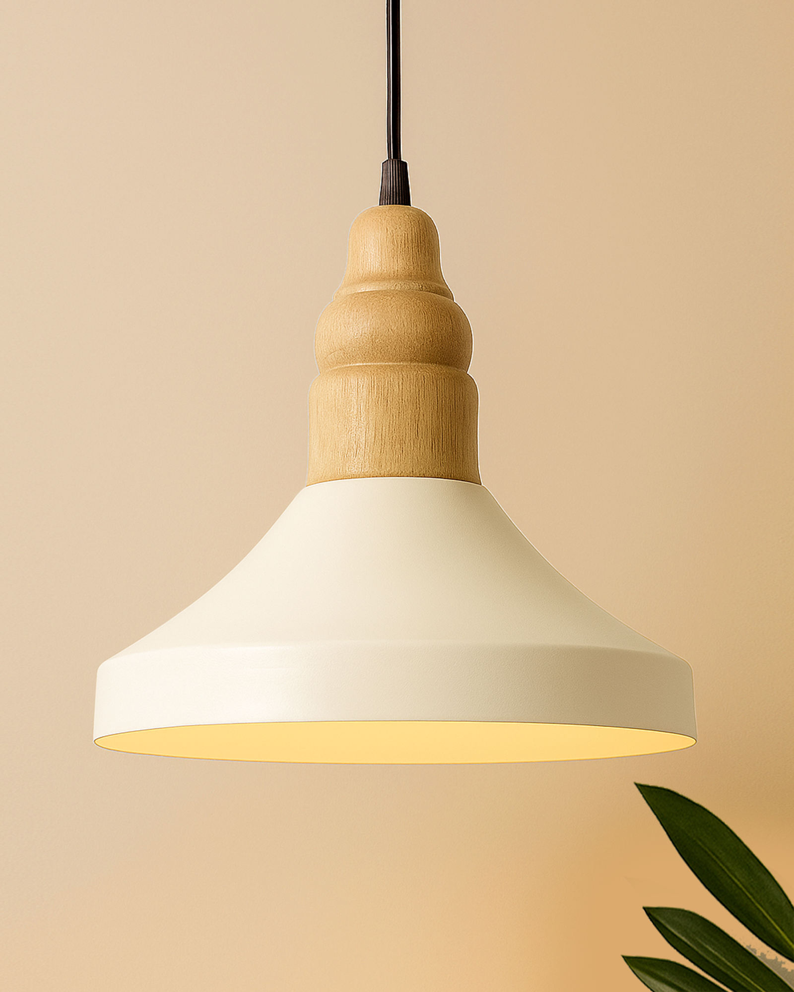 Parker Metal Wood Pendant Light, White Metal Natural Hanging Ceiling Light