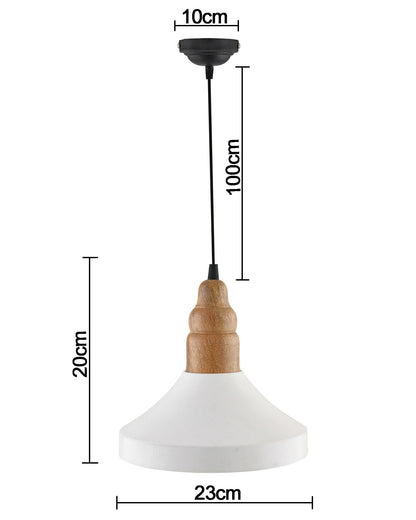 Parker Metal Wood Pendant Light, White Metal Natural Hanging Ceiling Light