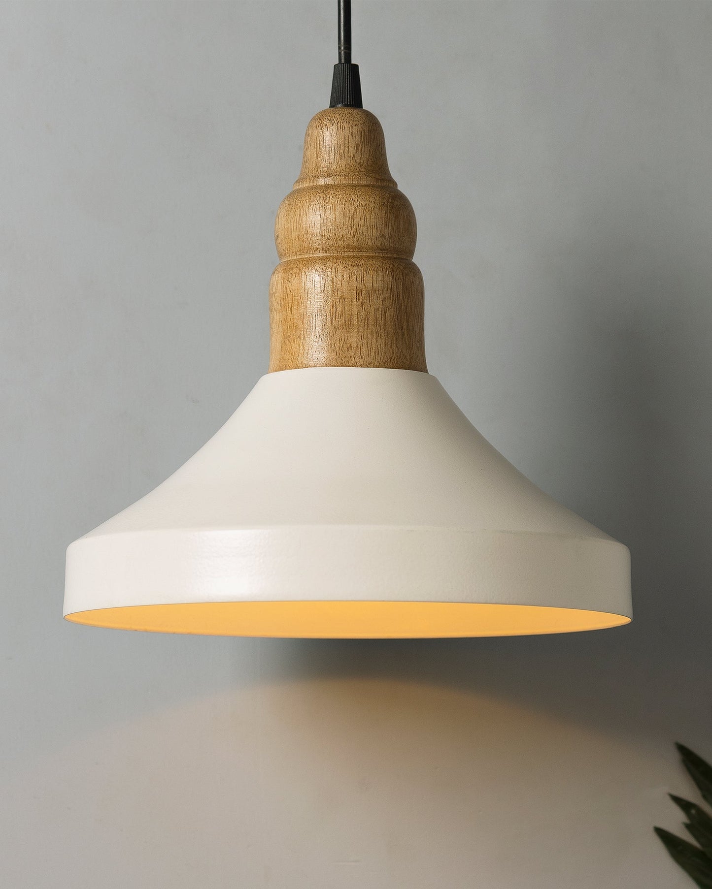 Parker Metal Wood Pendant Light, White Metal Natural Hanging Ceiling Light