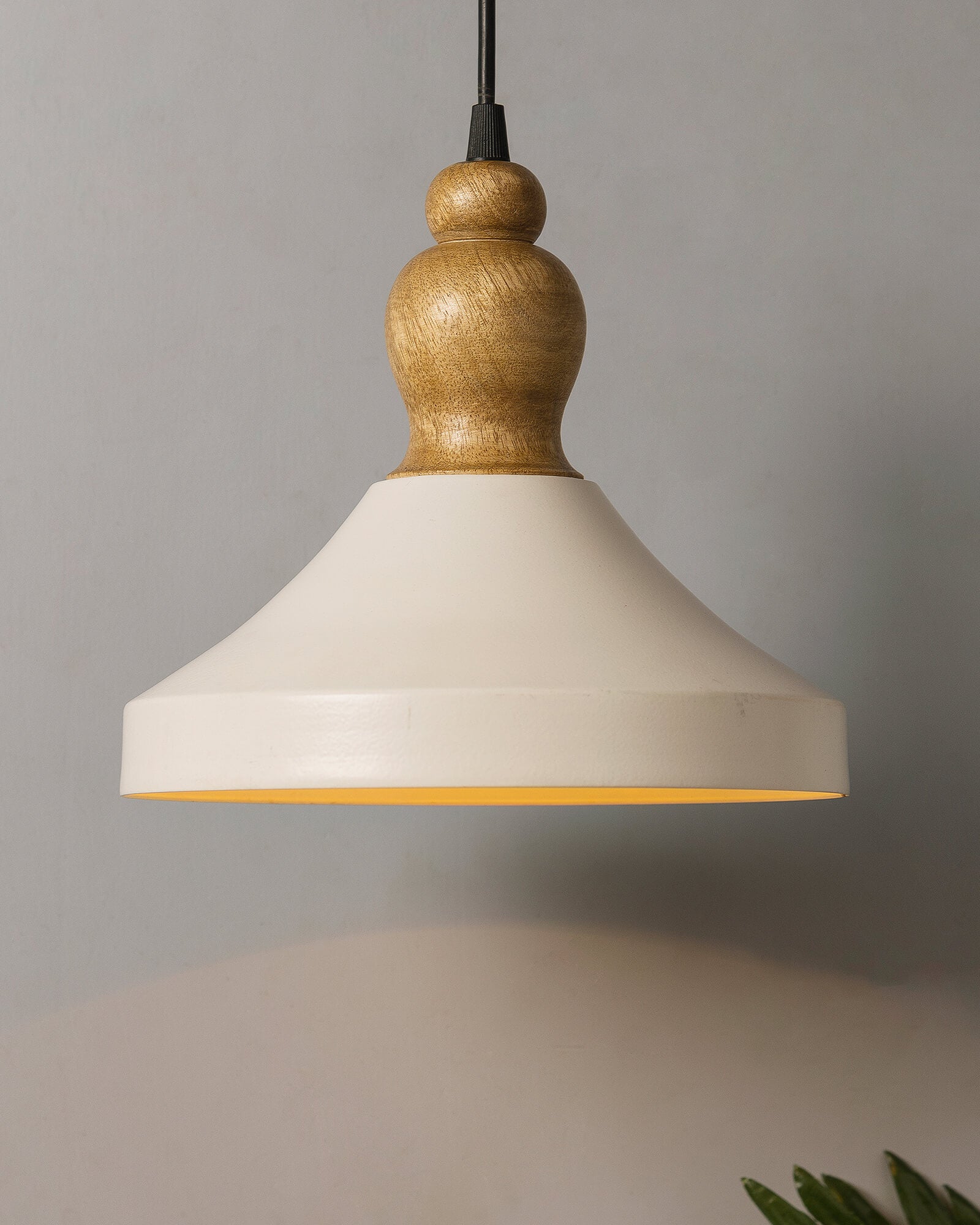 Parker Metal Wood Pendant Light, White Metal Natural Hanging Ceiling Light
