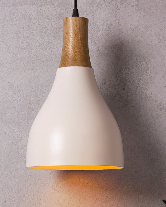 Croft Metal Wood Pendant Light, White Metal Natural Hanging Ceiling Light